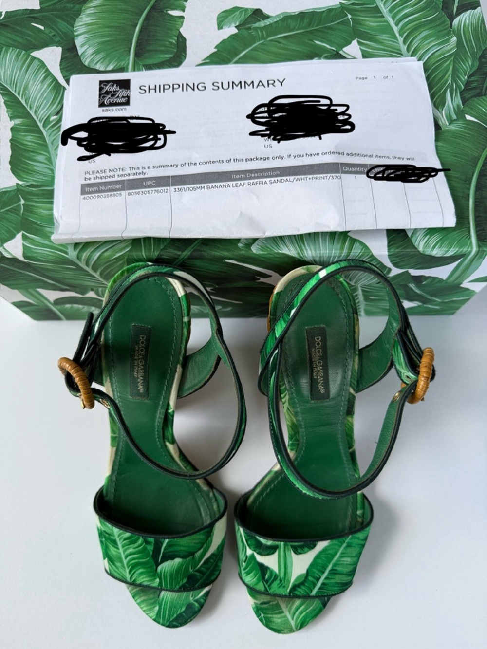 Dolce & Gabbana Palm-Print Green Banana Leaf Raffia Block Heel Sandals size 7 - Picture 15 of 17